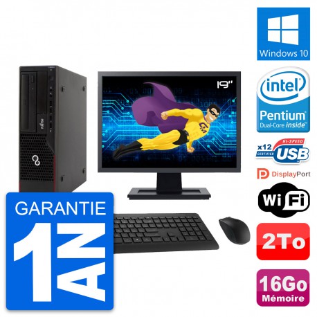 PC Fujitsu E910 DT Ecran 19" Intel G630 RAM 16Go Disque Dur 2To Windows 10 Wifi