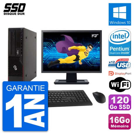PC Fujitsu E910 DT Ecran 19" Intel G630 RAM 16Go SSD 120Go Windows 10 Wifi