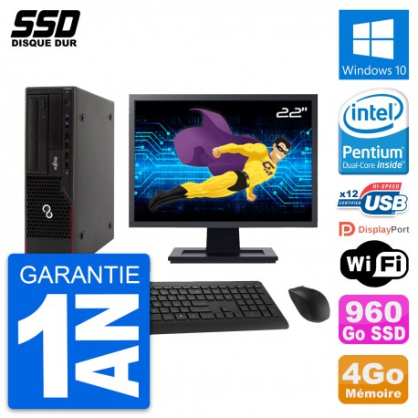 PC Fujitsu E910 DT Ecran 22" Intel G630 RAM 4Go SSD 960Go Windows 10 Wifi