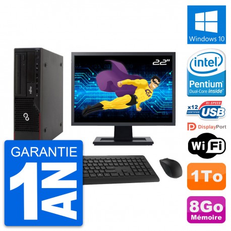 PC Fujitsu E910 DT Ecran 22" Intel G630 RAM 8Go Disque Dur 1To Windows 10 Wifi