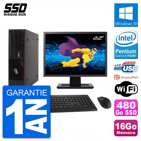 PC Fujitsu E910 DT Ecran 22" Intel G630 RAM 16Go SSD 480Go Windows 10 Wifi