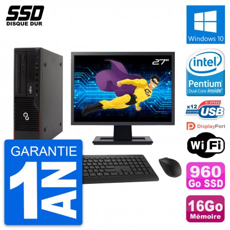 PC Fujitsu E910 DT Ecran 27" Intel G630 RAM 16Go SSD 960Go Windows 10 Wifi