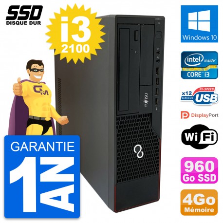 PC Fujitsu Esprimo E910 DT Intel Core i3-2100 RAM 4Go SSD 960Go Windows 10 Wifi