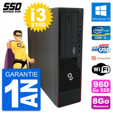 PC Fujitsu Esprimo E910 DT Intel Core i3-2100 RAM 8Go SSD 960Go Windows 10 Wifi