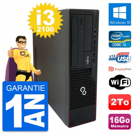 PC Fujitsu Esprimo E910 DT Intel i3-2100 RAM 16Go Disque Dur 2To Windows 10 Wifi
