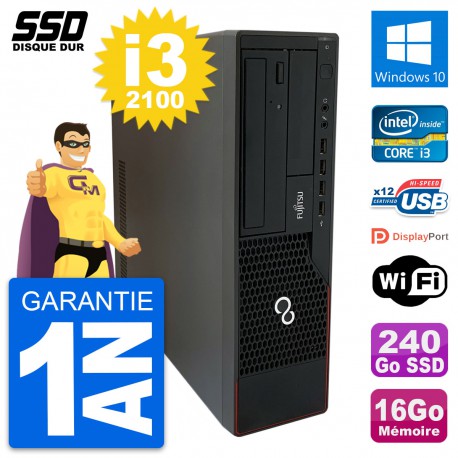 PC Fujitsu Esprimo E910 DT Intel Core i3-2100 RAM 16Go SSD 240Go Windows 10 Wifi
