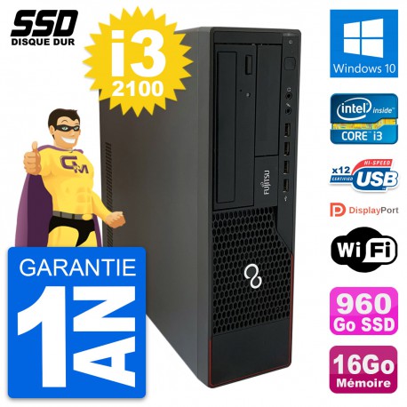 PC Fujitsu Esprimo E910 DT Intel Core i3-2100 RAM 16Go SSD 960Go Windows 10 Wifi