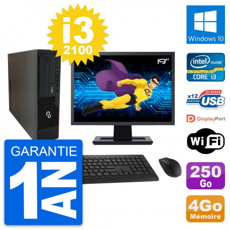 PC Fujitsu E910 DT Ecran 19" Intel i3-2100 RAM 4Go Disque 250Go Windows 10 Wifi