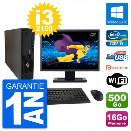 PC Fujitsu E910 DT Ecran 19" Intel i3-2100 RAM 16Go Disque 500Go Windows 10 Wifi
