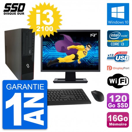 PC Fujitsu E910 DT Ecran 19" Intel i3-2100 RAM 16Go SSD 120Go Windows 10 Wifi