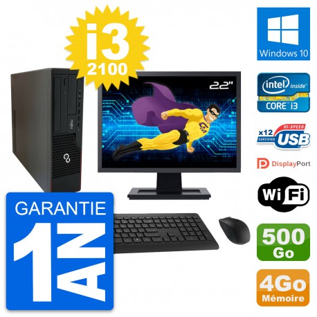PC Fujitsu E910 DT Ecran 22" Intel i3-2100 RAM 4Go Disque 500Go Windows 10 Wifi
