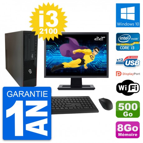 PC Fujitsu E910 DT Ecran 22" Intel i3-2100 RAM 8Go Disque 500Go Windows 10 Wifi