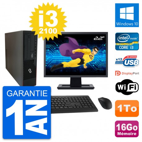 PC Fujitsu E910 DT Ecran 22" Intel i3-2100 RAM 16Go Disque 1To Windows 10 Wifi