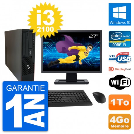 PC Fujitsu E910 DT Ecran 27" Intel i3-2100 RAM 4Go Disque 1To Windows 10 Wifi