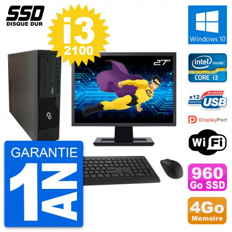 PC Fujitsu E910 DT Ecran 27" Intel i3-2100 RAM 4Go SSD 960Go Windows 10 Wifi