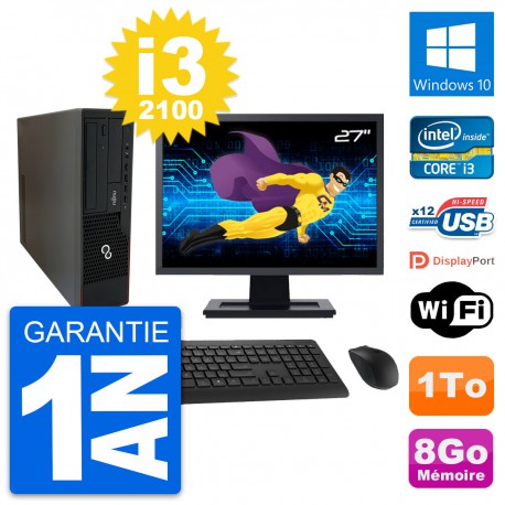PC Fujitsu E910 DT Ecran 27" Intel i3-2100 RAM 8Go Disque 1To Windows 10 Wifi