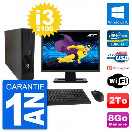 PC Fujitsu E910 DT Ecran 27" Intel i3-2100 RAM 8Go Disque 2To Windows 10 Wifi