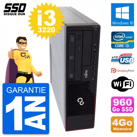 PC Fujitsu Esprimo E910 DT Intel Core i3-3220 RAM 4Go SSD 960Go Windows 10 Wifi