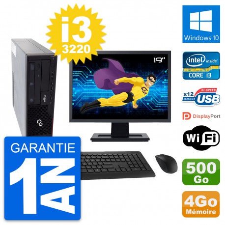 PC Fujitsu E910 DT Ecran 19" Intel i3-3220 RAM 4Go Disque 500Go Windows 10 Wifi