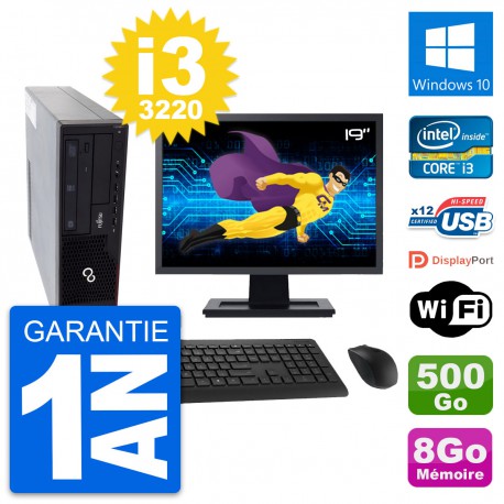 PC Fujitsu E910 DT Ecran 19" Intel i3-3220 RAM 8Go Disque 500Go Windows 10 Wifi