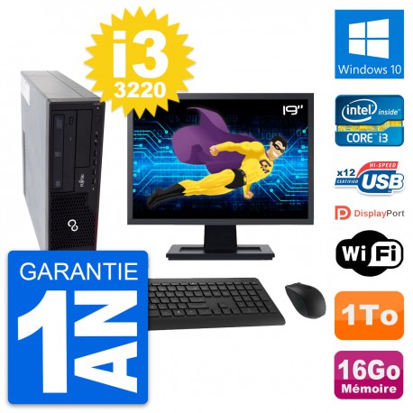 PC Fujitsu E910 DT Ecran 19" Intel i3-3220 RAM 16Go Disque 1To Windows 10 Wifi