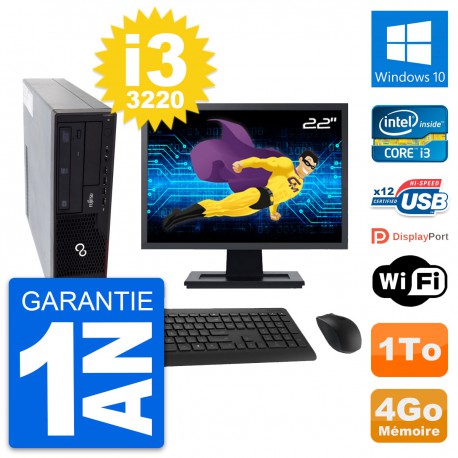 PC Fujitsu E910 DT Ecran 22" Intel i3-3220 RAM 4Go Disque 1To Windows 10 Wifi