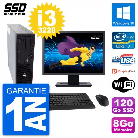 PC Fujitsu E910 DT Ecran 22" Intel i3-3220 RAM 8Go SSD 120Go Windows 10 Wifi