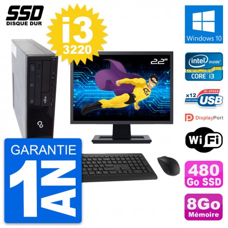PC Fujitsu E910 DT Ecran 22" Intel i3-3220 RAM 8Go SSD 480Go Windows 10 Wifi