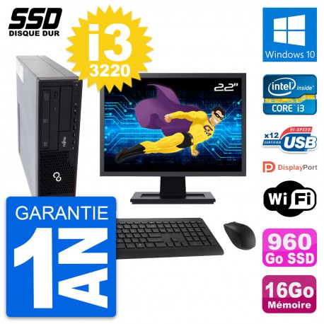PC Fujitsu E910 DT Ecran 22" Intel i3-3220 RAM 16Go SSD 960Go Windows 10 Wifi