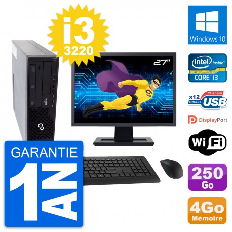 PC Fujitsu E910 DT Ecran 27" Intel i3-3220 RAM 4Go Disque 250Go Windows 10 Wifi