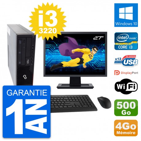 PC Fujitsu E910 DT Ecran 27" Intel i3-3220 RAM 4Go Disque 500Go Windows 10 Wifi