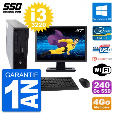 PC Fujitsu E910 DT Ecran 27" Intel i3-3220 RAM 4Go SSD 240Go Windows 10 Wifi