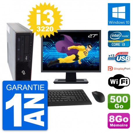 PC Fujitsu E910 DT Ecran 27" Intel i3-3220 RAM 8Go Disque 500Go Windows 10 Wifi