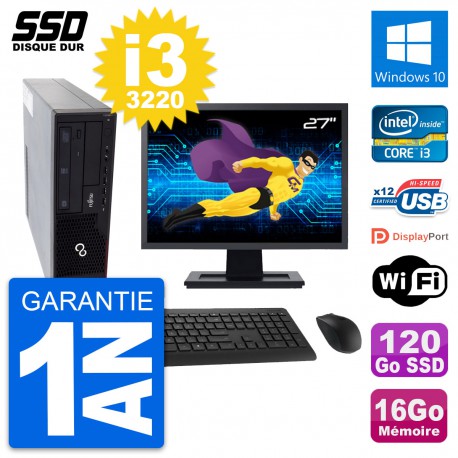 PC Fujitsu E910 DT Ecran 27" Intel i3-3220 RAM 16Go SSD 120Go Windows 10 Wifi