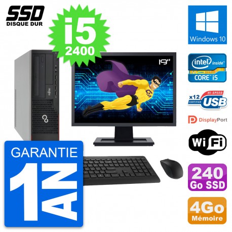 PC Fujitsu E910 DT Ecran 19" Intel i5-2400 RAM 4Go SSD 240Go Windows 10 Wifi