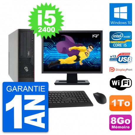 PC Fujitsu E910 DT Ecran 19" Intel i5-2400 RAM 8Go Disque 1To Windows 10 Wifi