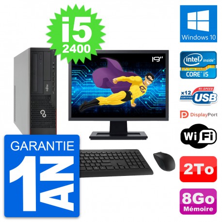 PC Fujitsu E910 DT Ecran 19" Intel i5-2400 RAM 8Go Disque 2To Windows 10 Wifi