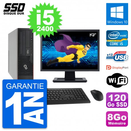 PC Fujitsu E910 DT Ecran 19" Intel i5-2400 RAM 8Go SSD 120Go Windows 10 Wifi