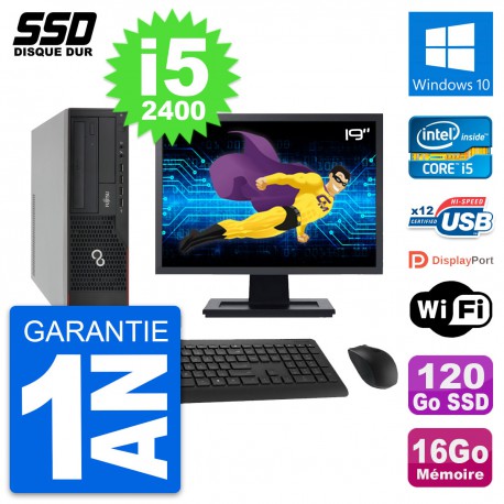 PC Fujitsu E910 DT Ecran 19" Intel i5-2400 RAM 16Go SSD 120Go Windows 10 Wifi