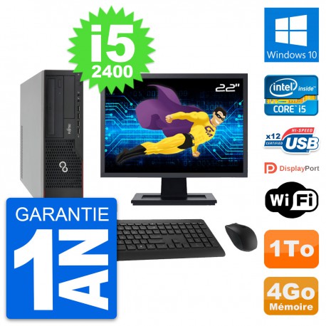 PC Fujitsu E910 DT Ecran 22" Intel i5-2400 RAM 4Go Disque 1To Windows 10 Wifi