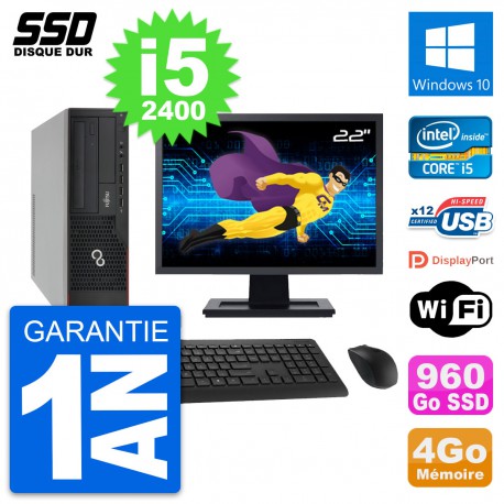 PC Fujitsu E910 DT Ecran 22" Intel i5-2400 RAM 4Go SSD 960Go Windows 10 Wifi