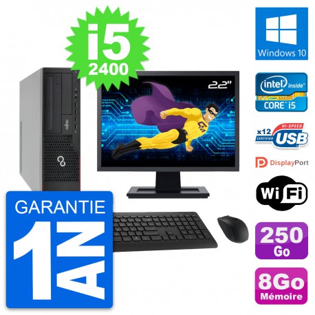 PC Fujitsu E910 DT Ecran 22" Intel i5-2400 RAM 8Go Disque 250Go Windows 10 Wifi