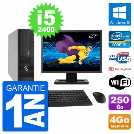 PC Fujitsu E910 DT Ecran 27" Intel i5-2400 RAM 4Go Disque 250Go Windows 10 Wifi