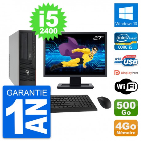 PC Fujitsu E910 DT Ecran 27" Intel i5-2400 RAM 4Go Disque 500Go Windows 10 Wifi
