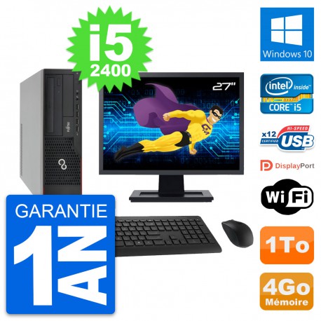 PC Fujitsu E910 DT Ecran 27" Intel i5-2400 RAM 4Go Disque 1To Windows 10 Wifi