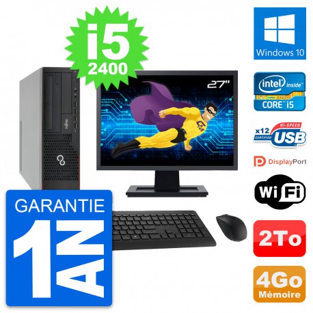PC Fujitsu E910 DT Ecran 27" Intel i5-2400 RAM 4Go Disque 2To Windows 10 Wifi