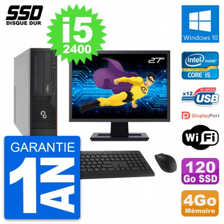 PC Fujitsu E910 DT Ecran 27" Intel i5-2400 RAM 4Go SSD 120Go Windows 10 Wifi