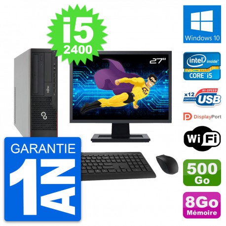 PC Fujitsu E910 DT Ecran 27" Intel i5-2400 RAM 8Go Disque 500Go Windows 10 Wifi