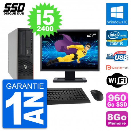 PC Fujitsu E910 DT Ecran 27" Intel i5-2400 RAM 8Go SSD 960Go Windows 10 Wifi