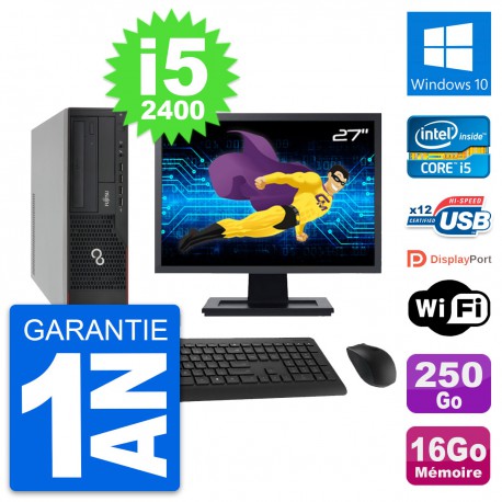 PC Fujitsu E910 DT Ecran 27" Intel i5-2400 RAM 16Go Disque 250Go Windows 10 Wifi